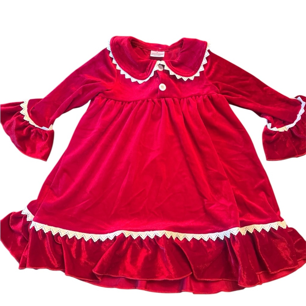 Red Velvet Dress with Lace Trim